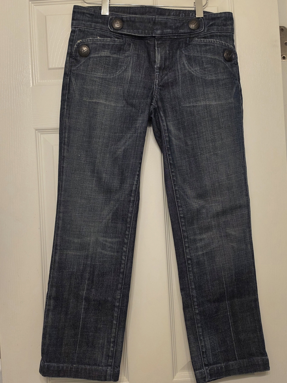 Citizens Of Humanity Dark Blue Cropped Jeans with Button Details